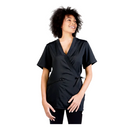 Wrap V-neck jacket in dark fabric with front tie and short sleeves