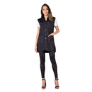 Dark navy sleeveless button-front stylist vest with two chest pockets