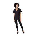 Women’s black V-neck button-front short-sleeve jacket