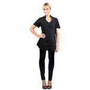 Women’s black V-neck button-front short-sleeve jacket with pockets