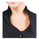 Black V-neck jacket with button front and notch collar