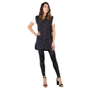 Navy sleeveless tunic vest with button front and two patch chest pockets