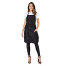 Black sleeveless bib apron with front pocket and adjustable neck strap