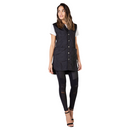 Dark sleeveless button-front vest tunic length with chest patch pockets