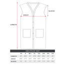 Sleeve-less vest size chart diagram with length, chest, and XS–5XL measurements