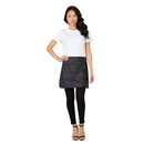 Black apron skirt with angled front pocket, adjustable neck strap and waist
