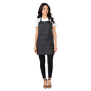 Black apron with front bib pocket and skirt hem, sleeveless utility style