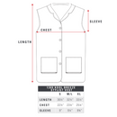 Size chart for 1309 Kool Breeze Stylist Vest: length, chest, sleeve (S–XL)
