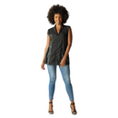 Black sleeveless zip-front vest with stand collar and side pockets