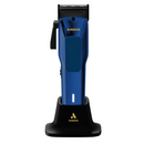 Andis Phenom navy clipper seated in its black charging stand