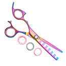 Rainbow professional texturizer shears with two circular finger openings and toothed blade