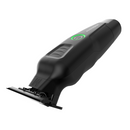 Cordless clipper head close-up with metal blade and black guard