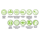 Feature icons for cordless clippers, including USB-C charging and nano gap