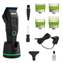 Cordless hair clipper kit: black clipper, guards, charging cord, and oil bottle