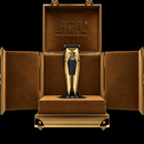 JRL Professional gold hair clipper centered in open collector case
