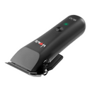 Black hair clipper angled view with cutting head and green indicator light