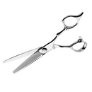 Hair thinning shears, long 44-tooth comb edge and thumb ring, polished steel