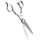 Hair thinning shears with 44-tooth comb blade, finger loop and thumb ring, chrome finish