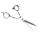L3VEL3 cutting shears with engraved pivot and finger loops, sharp pointed blades