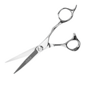 L3VEL3 cutting shears with thumb ring and D-ring finger hole, chrome pointed blades
