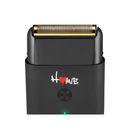 Black electric shaver with gold foil head, HOMIE logo, power button and green light