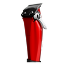 Red cordless hair clipper with silver side lever and black blade