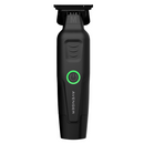 Black cordless clipper with green power button and flat cutting comb