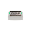 Foil shaver replacement cutter cartridge showing two metal foil rollers with green trim.