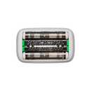 Replacement foil shaver cartridge in white housing with stacked metal cutter drums and green bars.
