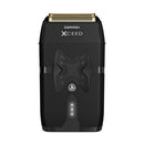 Cordless foil shaver with gold foil and pink star accent, front view