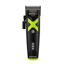 Cordless clipper with neon green X accent, black body, front view