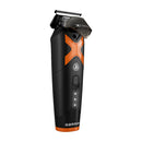 Cordless hair clipper with orange side graphic and illuminated power lights