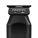 Top of cordless clipper showing metal cutting guide and Gamma+ logo on black housing