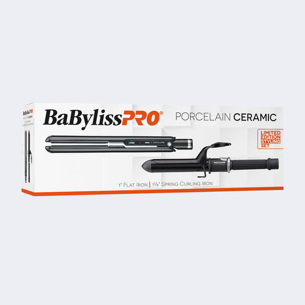 BaBylissPRO Porcelain Ceramic 1 Flat Iron 1 1 4 Spring Curling Iro