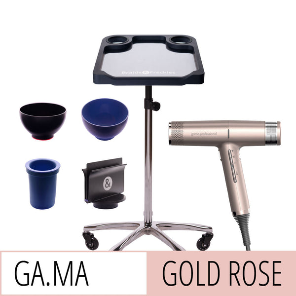 Braids & Freckles Small Magnetic Tray Set w/ GA.MA Italy IQ2 Perfetto Rose Gold Dryer