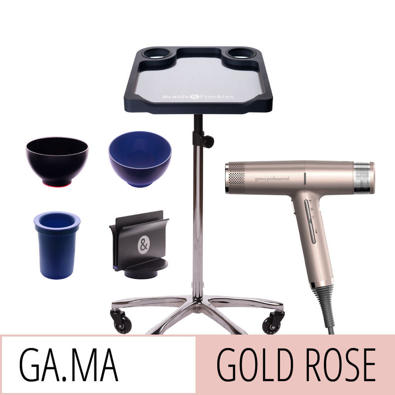 Braids & Freckles Small Magnetic Tray Set w/ GA.MA Italy IQ2 Perfetto Rose Gold Dryer