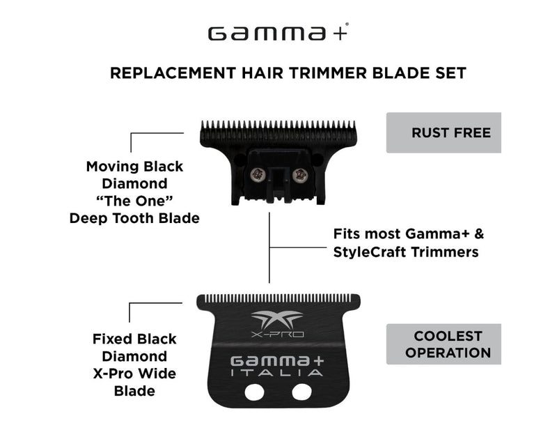 Gamma+ Black Diamond X-Pro Wide Fixed Blade w/ Black DLC "The One" Cutter Trimmer Blade Set (GP536B)