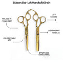Rolda 6" Left Handed Hair Cutting Scissors & Thinning Shears Set - Gold