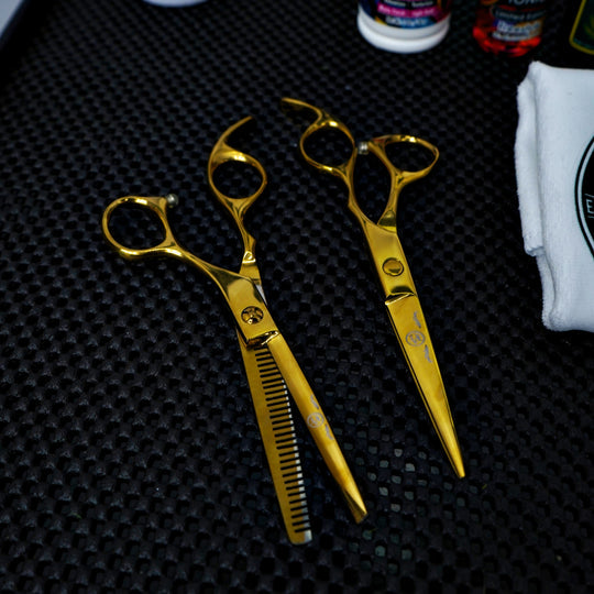 Rolda 6" Right Handed Cutting Scissor & Thinning Shears Set - Gold