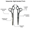 Rolda 7" Right Handed Hair Cutting Scissors & Thinning Shear Set - Black