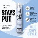 L3VEL3 Freeze Hair Spray aerosol can with black cap and white label, centered