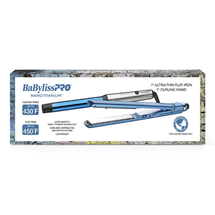 BaByliss PRO Nano Titanium Curling Wand & Ultra Thin Flat Iron 1" Limited Edition Value Set