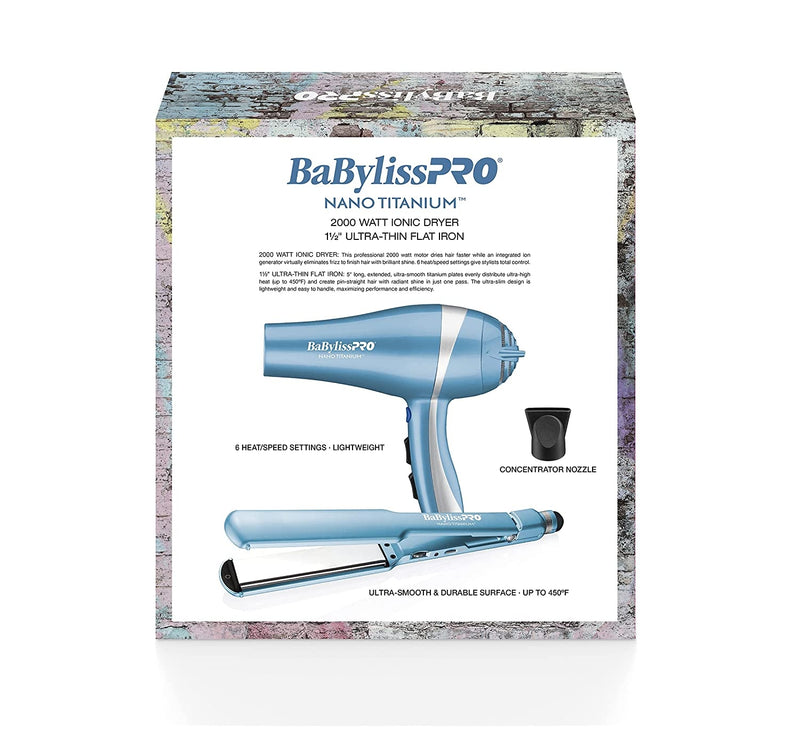 BaByliss PRO Nano Titanium Hair Dryer & 1.5" Ultra-Thin Flat Iron Limited Edition Value Set