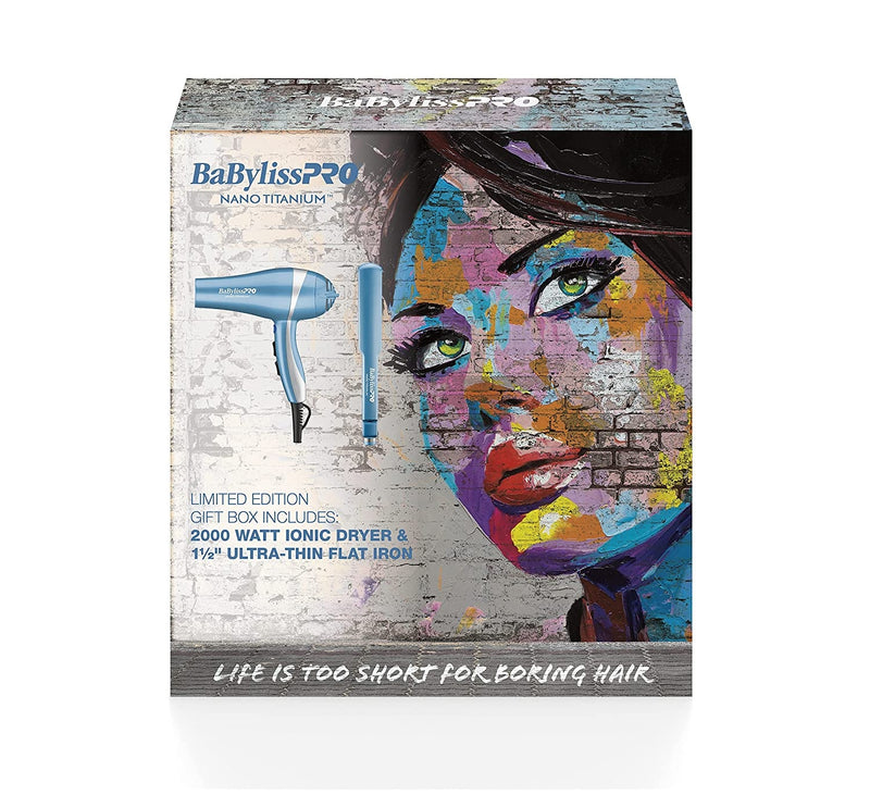 BaByliss PRO Nano Titanium Hair Dryer & 1.5" Ultra-Thin Flat Iron Limited Edition Value Set