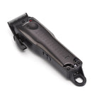 Low profile hair clipper with guard comb, dark gray/black body and clipper lever