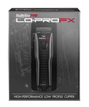 Low profile hair clipper retail box front, black design with product window