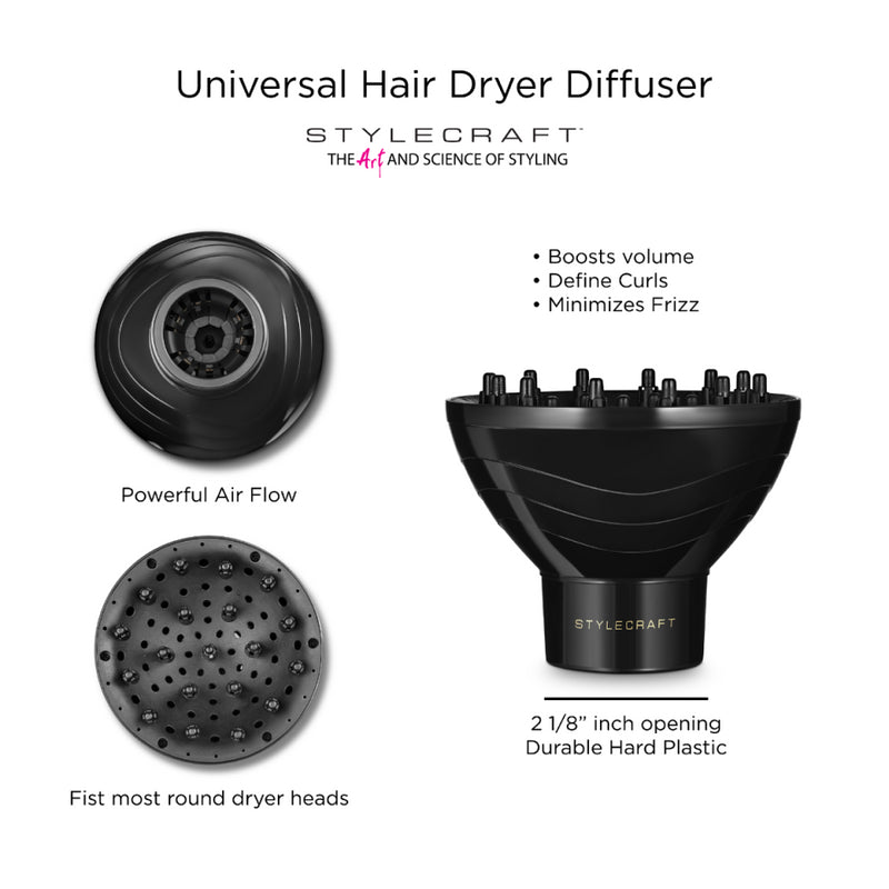 Stylecraft Universal Hair Dryer Diffuser Attachment for Curly/Wavy hair - Black
