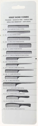 Krest Heat-Resistant Long All-Purpose Styling/Cutting Bone Comb - 8 1/2" (No. 605)