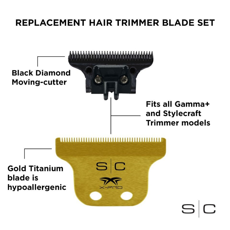 StyleCraft Classic Gold X-Pro Fixed Replacement Trimmer Blade w/DLC Deep Tooth Cutter (SC516G)