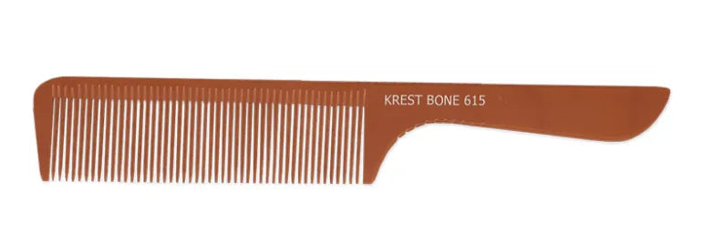 Krest Heat Resistant 8 3/4" Ridged Feathered Handle Fine Teeth Bone Comb (BO615)